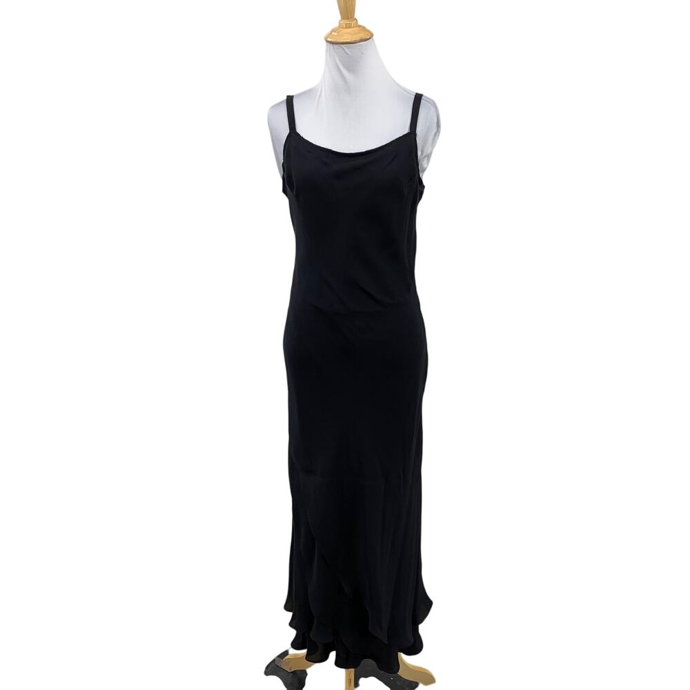 Lauren Ralph Lauren Dress Womens S Small Black Silk Spaghetti Strap Flounce Hem